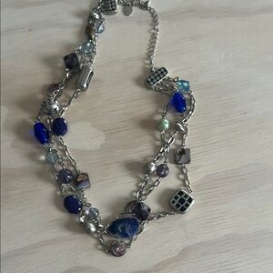 Lia Sophia Blue and Silver Necklace with Ornate Design